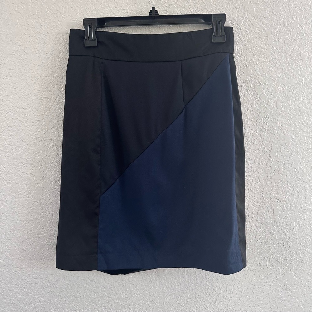 Abaeté Colorblock Asymmetrical Pencil Skirt Black Navy Merino Wool Size 8